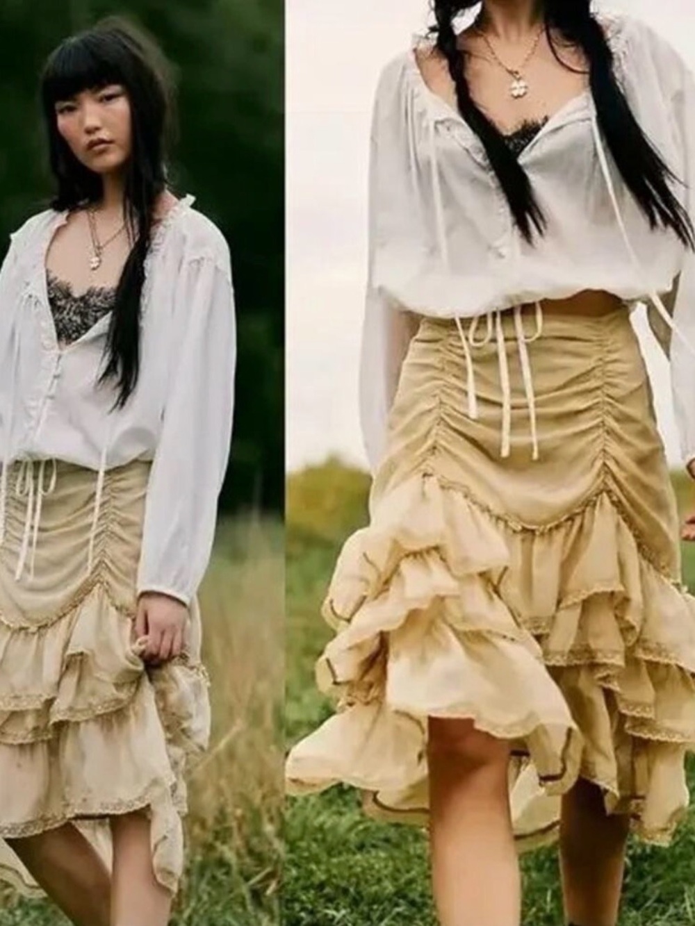 Free People Calliope ruffled ivory midi skirt - nwot